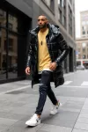 Geaca barbati de iarna, lunga, neagra lucioasa 5132